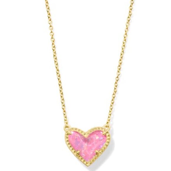 Kendra Scott Ari Heart Gold Pendant Necklace in Pink Iridescent - NWT